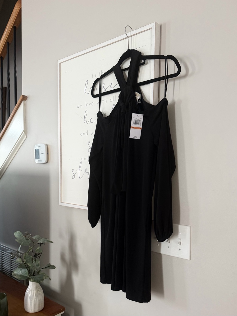 Michael Kors Off Cold Shoulder Little Black Cocktail Long Sleeve Dress Halter